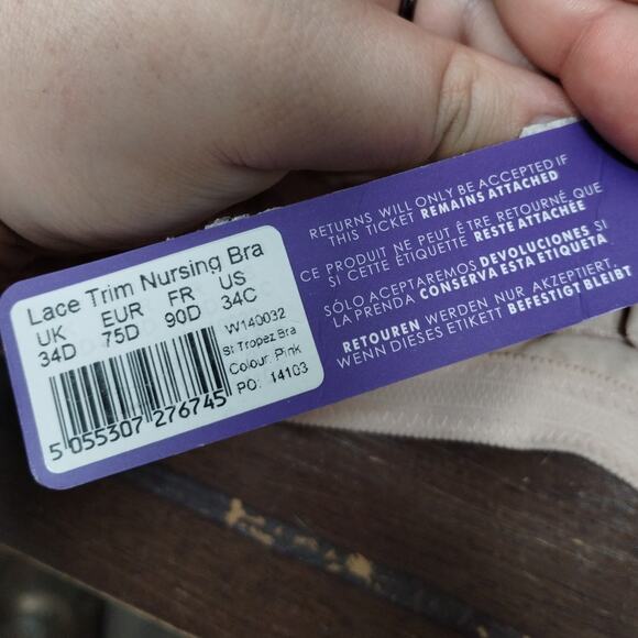 NWT Seraphine Bra Size 34C Pale Pink Wirefree Lace Trim Maternity & Nursing - Picture 9 of 9